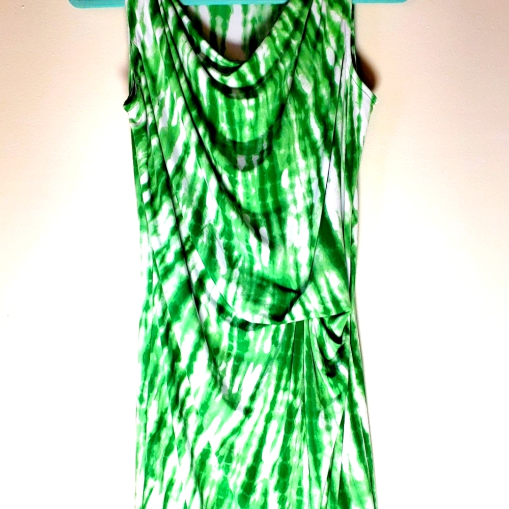 Michael Kors Dress Midi XS Green/ White Cowl Neck